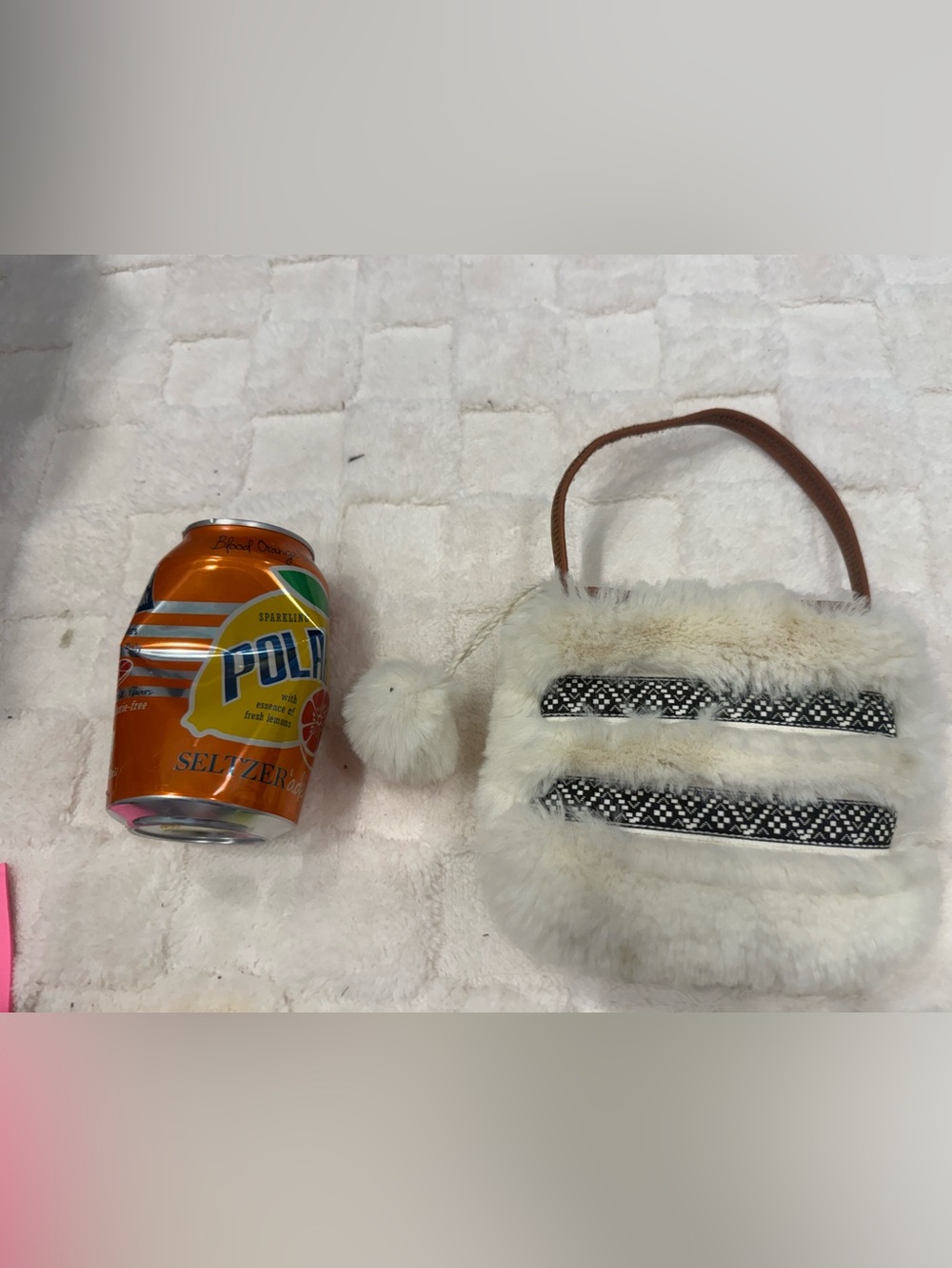 Faux Fur Pom-Pom purse Bag in Cream